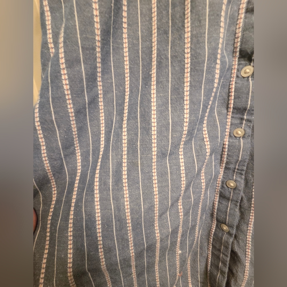 LOFT Oversized Blue Striped Button-Up Shirt Sz L - Picture 4 of 8